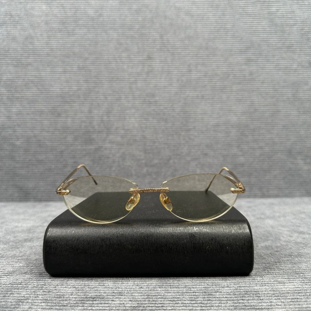 Chanel Vintage Rimless Rhinestone Eyeglasses Gold Tone Oval 4013  52-18